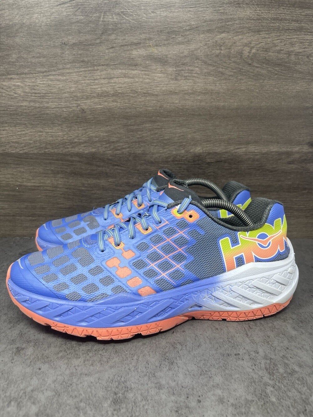 HOKA Clayton Womens Size 11 Ultramarine Neon Coral Lightweight Running Shoes